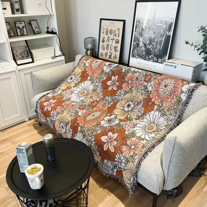 Bohemian floral leisure blanket rust and cream living room throw