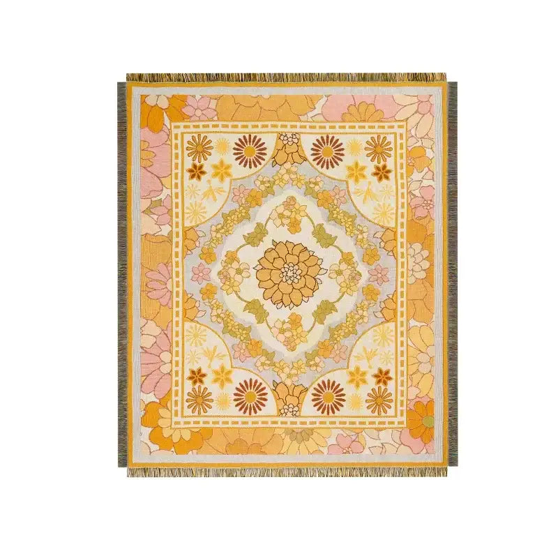 Bohemian floral leisure blanket rust and cream living room throw