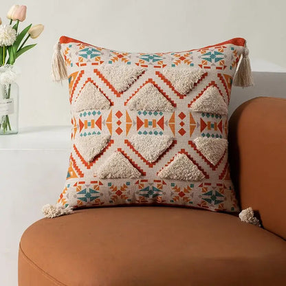 Bohemian floral throw pillow cover with tassels for living room