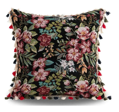 Bohemian flower cushion cover black floral living room pillow case