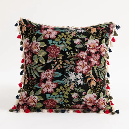 Bohemian flower cushion cover black floral living room pillow case