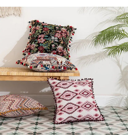 Bohemian flower cushion cover black floral living room pillow case