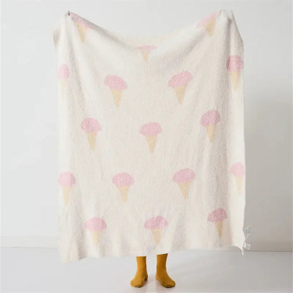 Bohemian flower knitted throw blanket cream floral bedroom decor