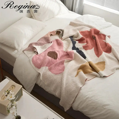Bohemian flower knitted throw blanket cream floral bedroom decor