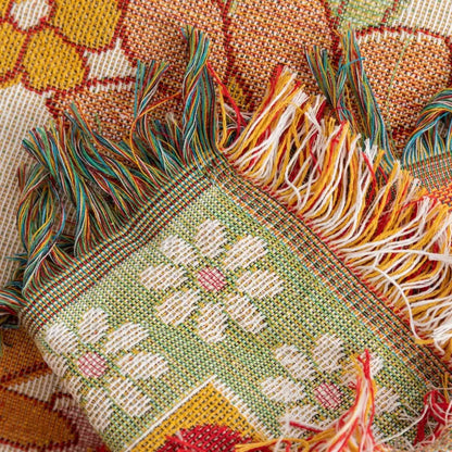 Bohemian flowers woven sofa blanket living room fringed throw