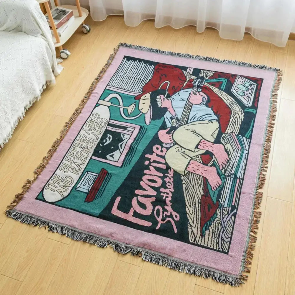 Bohemian flowers woven sofa blanket living room fringed throw