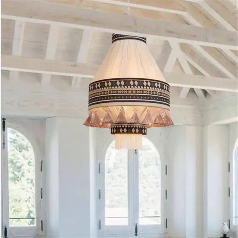 Bohemian fringe pendant lamp – dining room woven tassel light