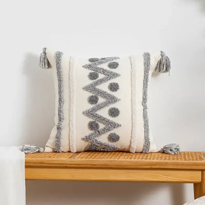 Bohemian geometric tufted cushion cover cream & grey living room