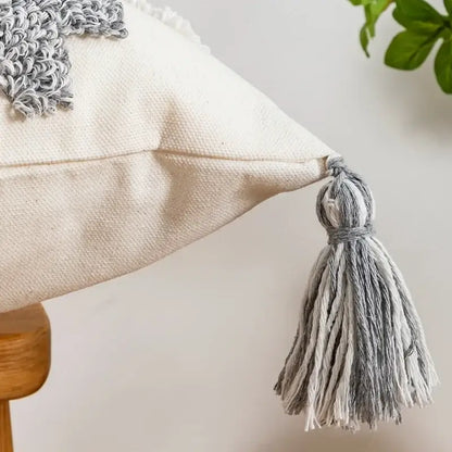 Bohemian geometric tufted cushion cover cream & grey living room