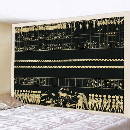 Bohemian gold & red egyptian mural tapestry bedroom yoga mat