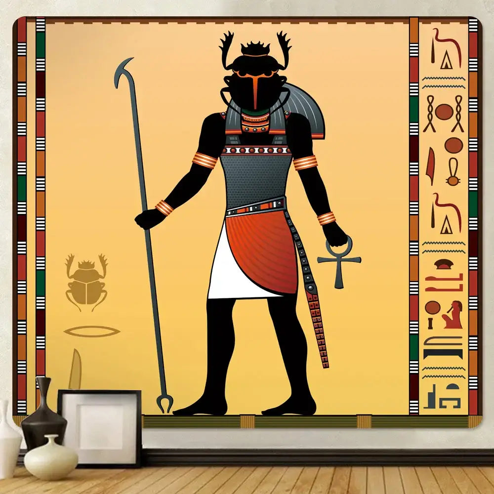 Bohemian gold & red egyptian mural tapestry bedroom yoga mat