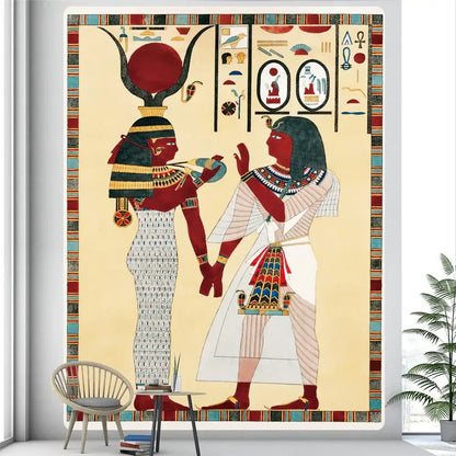 Bohemian gold & red egyptian mural tapestry bedroom yoga mat