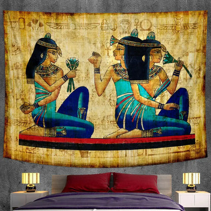 Bohemian gold & red egyptian mural tapestry bedroom yoga mat