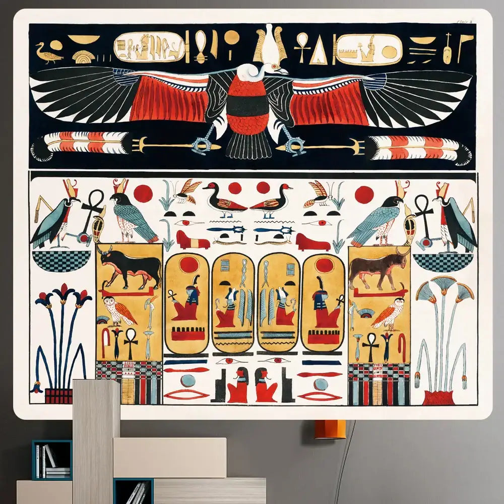 Bohemian gold & red egyptian mural tapestry bedroom yoga mat