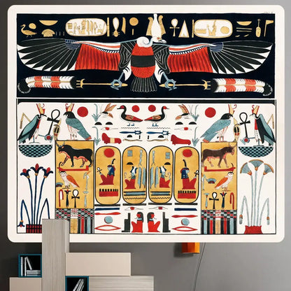 Bohemian gold & red egyptian mural tapestry bedroom yoga mat