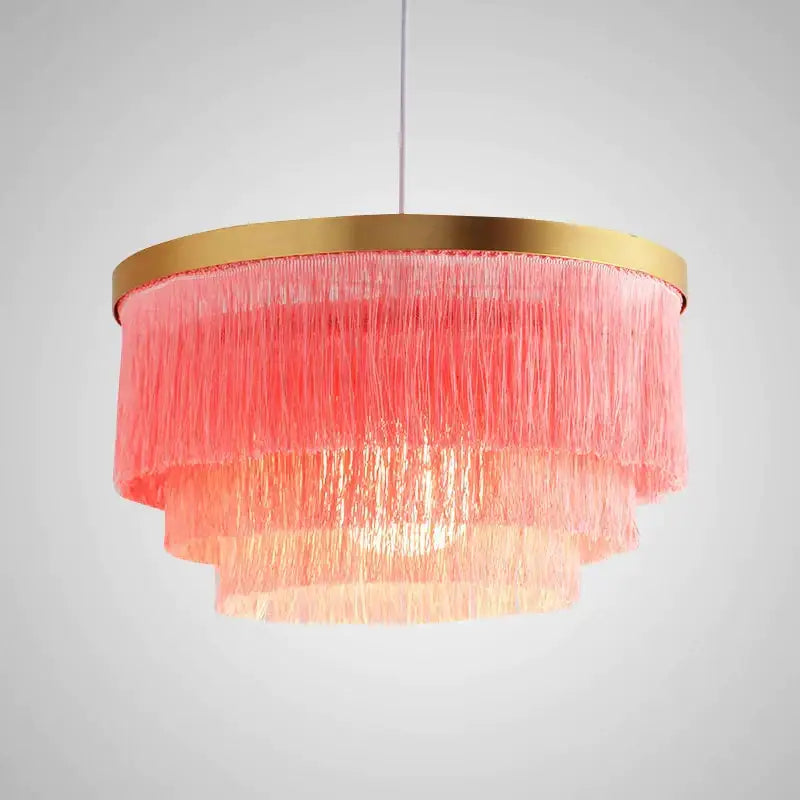 Bohemian gold tiered chandelier gray & golden fringe bedroom light