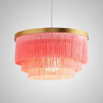 Bohemian gold tiered chandelier gray & golden fringe bedroom light