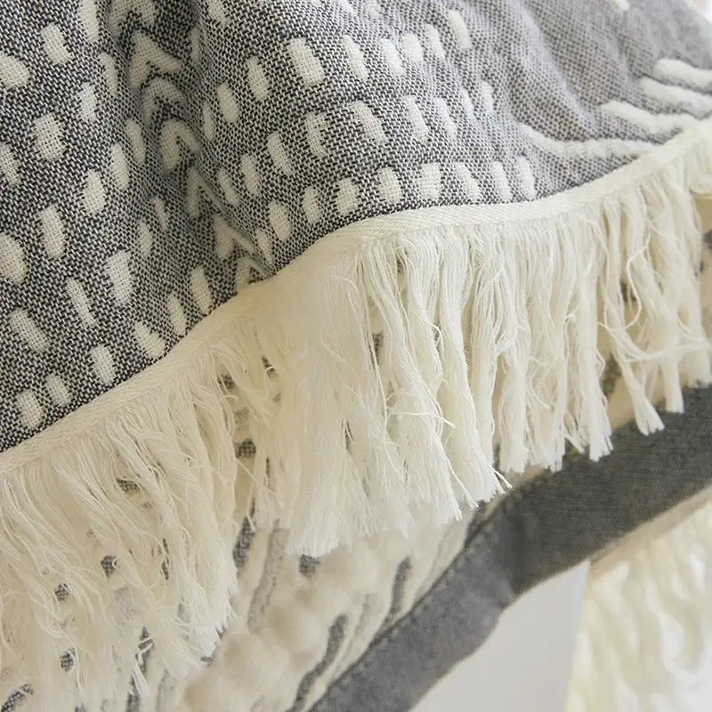 Bohemian gray & white cotton throw blanket bedroom gauze bedspread