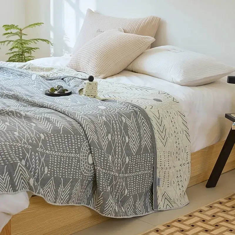Bohemian gray & white cotton throw blanket bedroom gauze bedspread
