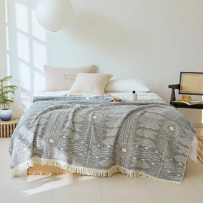 Bohemian gray & white cotton throw blanket bedroom gauze bedspread