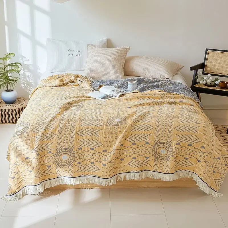 Bohemian gray & white cotton throw blanket bedroom gauze bedspread