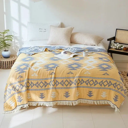 Bohemian gray & white cotton throw blanket bedroom gauze bedspread