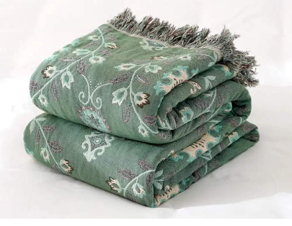Bohemian green floral cotton throw blanket living room bed cover