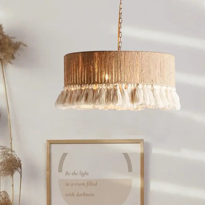 Bohemian hemp rope tassel pendant light for dining room 3 pack
