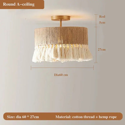Bohemian hemp rope tassel pendant light for dining room 3 pack