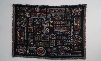 Bohemian jacquard throw blanket black & red living room bedspread