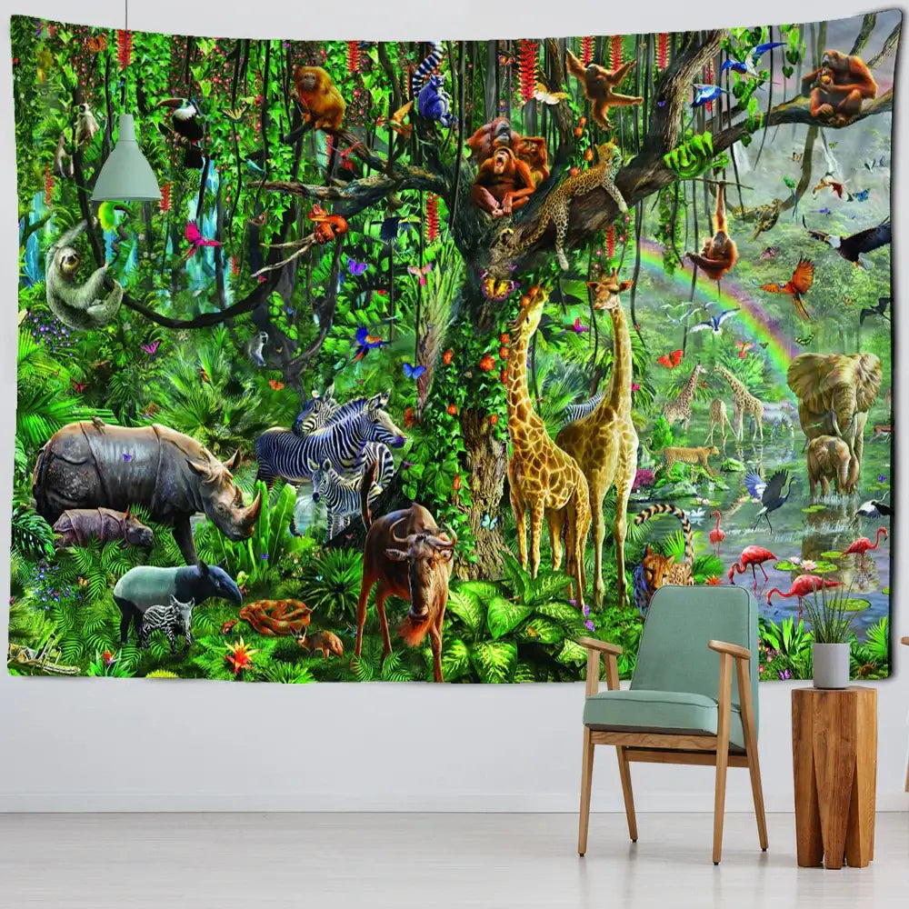 Bohemian jungle animal tapestry wall hanging for children room art
