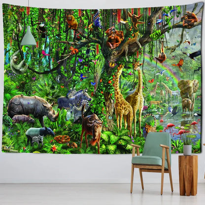 Bohemian jungle animal tapestry wall hanging for children room art