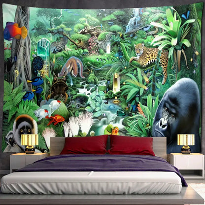 Bohemian jungle animal tapestry wall hanging for children room art