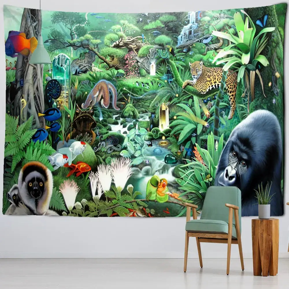 Bohemian jungle animal tapestry wall hanging for children room art