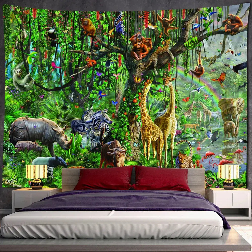 Bohemian jungle animal tapestry wall hanging for children room art