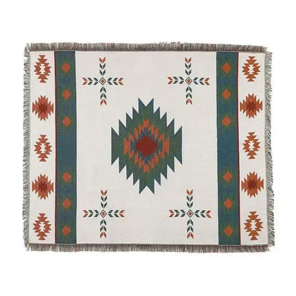 Bohemian knit throw blanket red & blue geometric living room decor