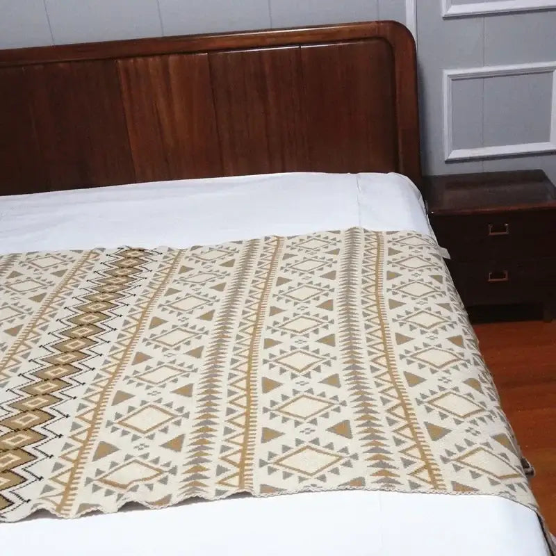 Bohemian knitted sofa blanket beige & brown bedroom throw decor