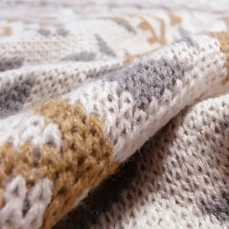 Bohemian knitted sofa blanket beige & brown bedroom throw decor
