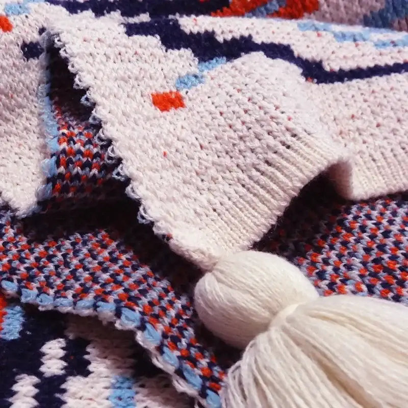 Bohemian knitted sofa blanket beige & brown bedroom throw decor