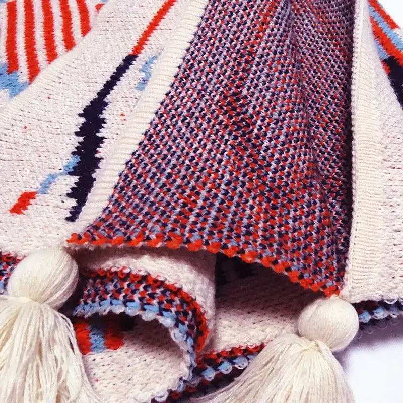 Bohemian knitted sofa blanket beige & brown bedroom throw decor