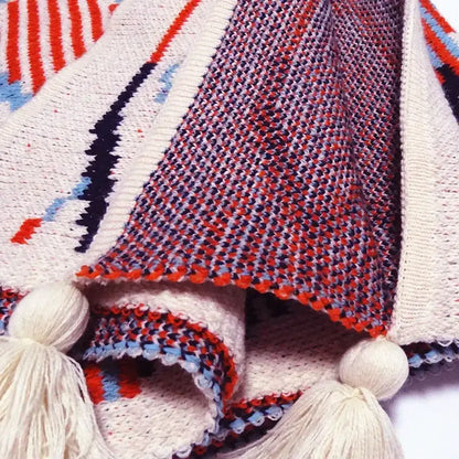 Bohemian knitted sofa blanket beige & brown bedroom throw decor