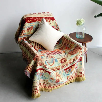 Bohemian knitted sofa cover – living room earth tone throw blanket