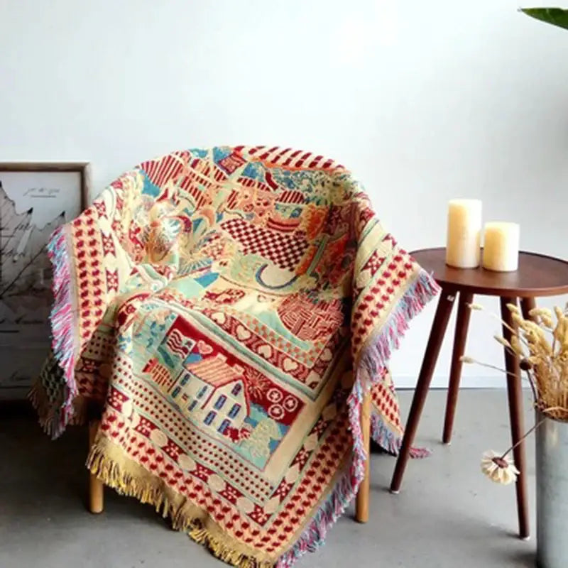 Bohemian knitted sofa cover – living room earth tone throw blanket