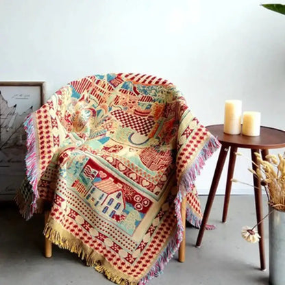 Bohemian knitted sofa cover – living room earth tone throw blanket