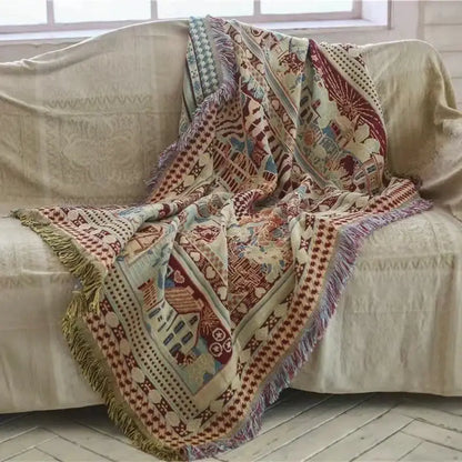 Bohemian knitted sofa cover – living room earth tone throw blanket