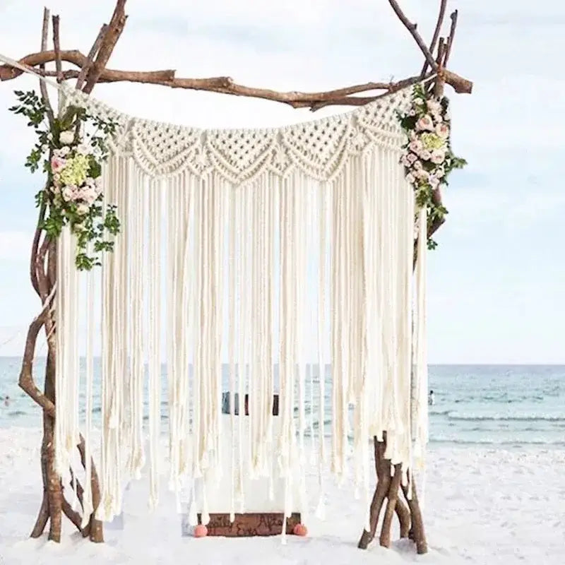 Bohemian macrame curtain tapestry – living room driftwood wall decor