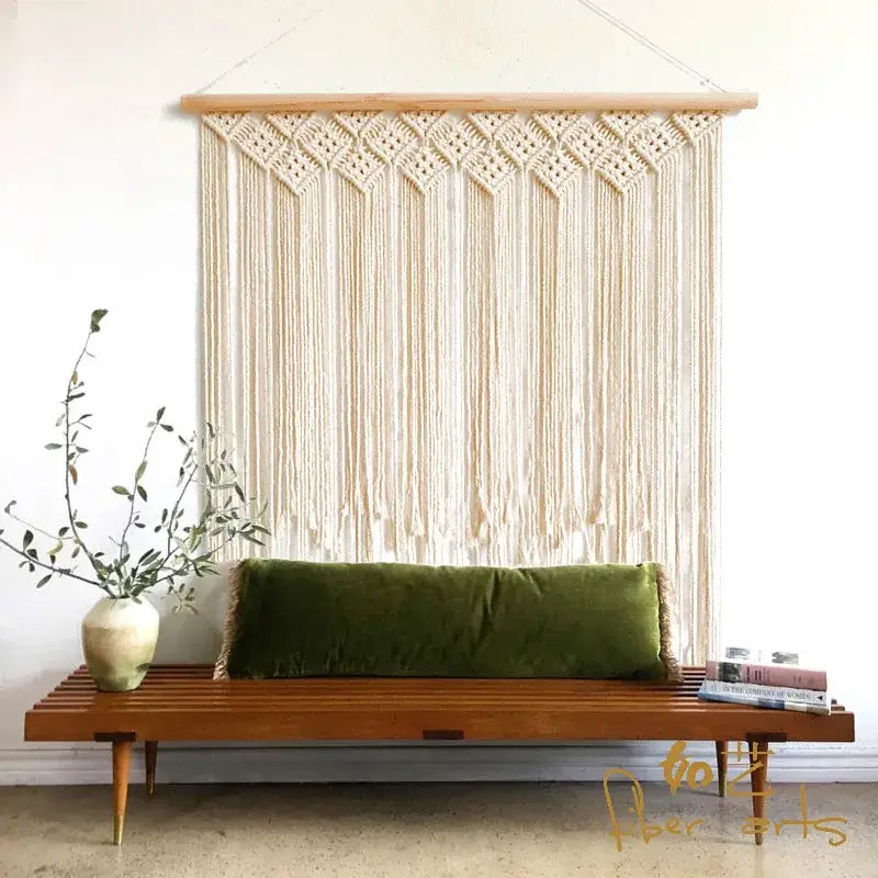 Bohemian macrame curtain tapestry – living room driftwood wall decor