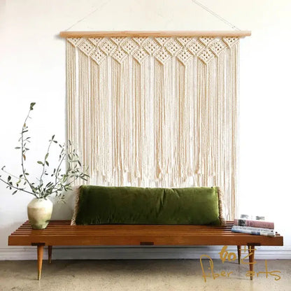 Bohemian macrame curtain tapestry – living room driftwood wall decor
