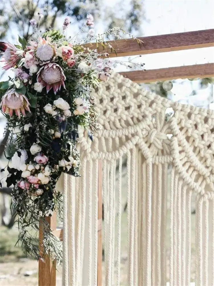 Bohemian macrame curtain tapestry – living room driftwood wall decor