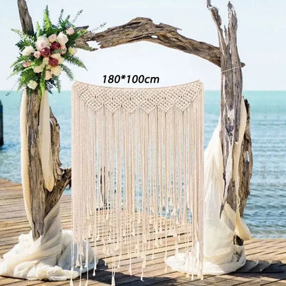 Bohemian macrame curtain tapestry – living room driftwood wall decor